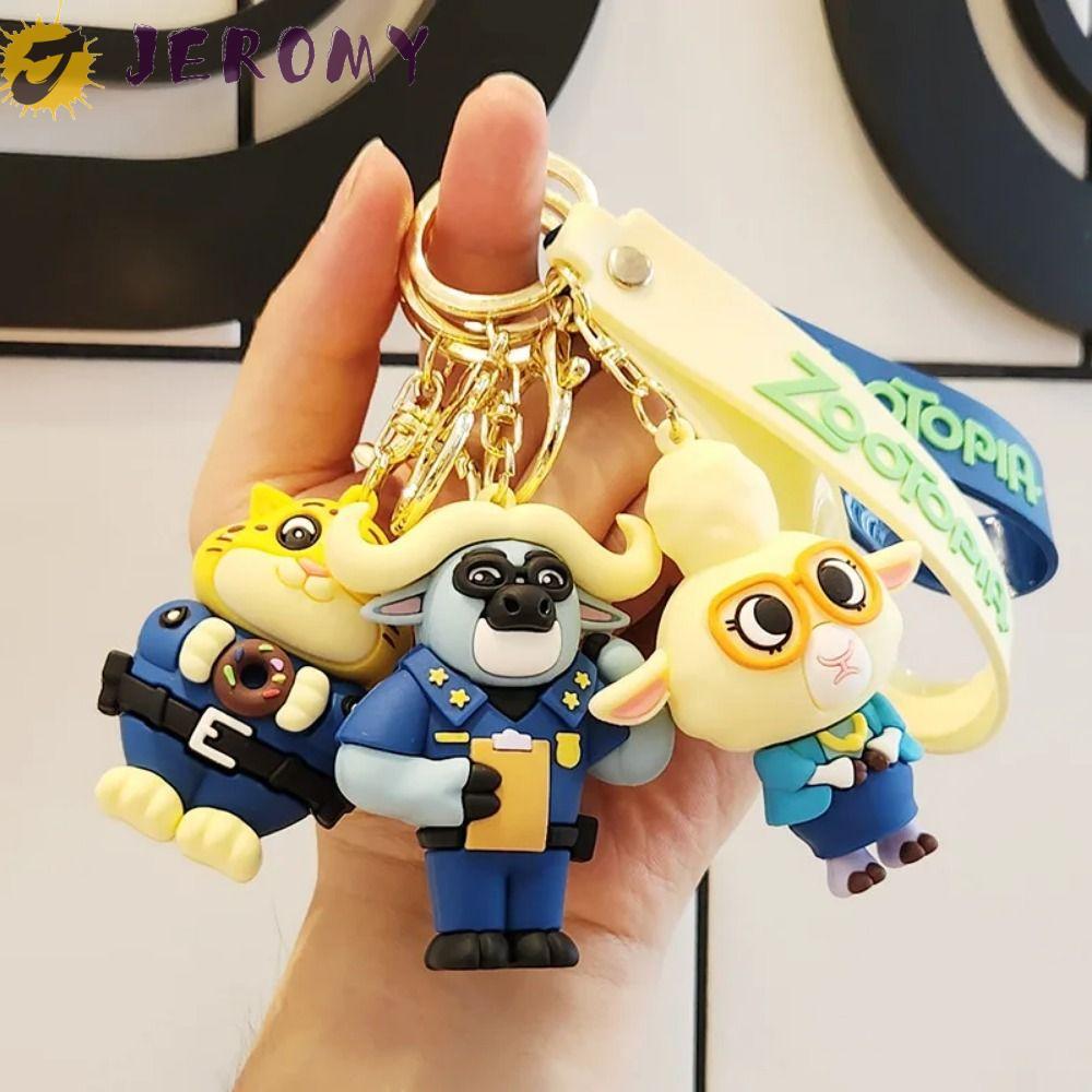 JEROMY 2 件套尼克朱迪鑰匙扣,卡通尼克朱迪動漫瘋狂尼克鑰匙扣,卡通矽膠 Zootropolis 可愛朱迪尼克汽車