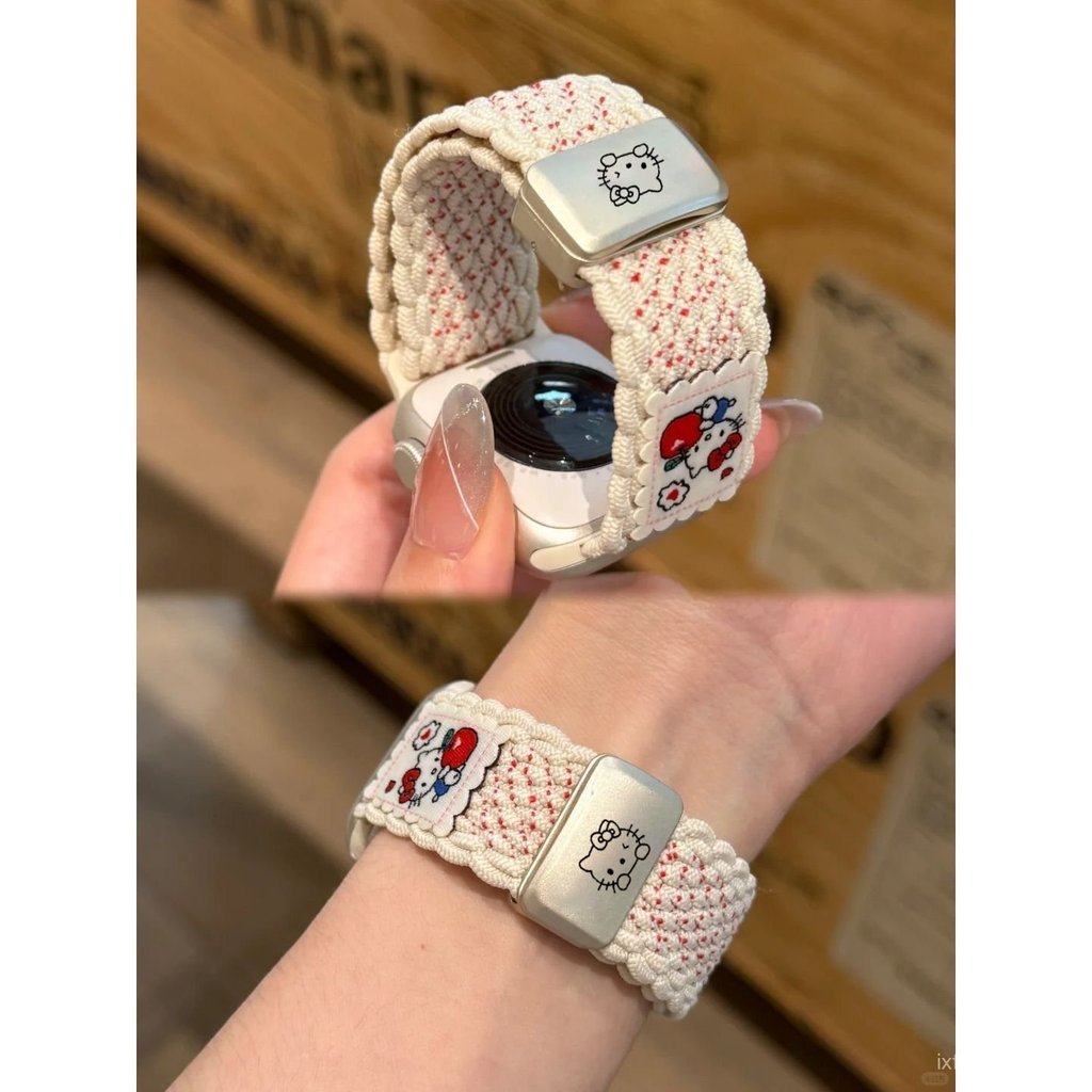 蘋果Kt貓印花磁吸扣尼龍編織錶帶適用蘋果手錶S10通用Applewatch8 BBXP