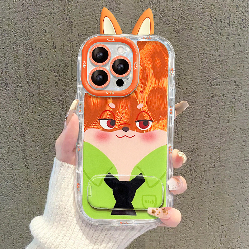 ZX甄選✨17手機殼 狐狸兔子支架適用蘋果17promax手機殻iphone15羽紗紋16情侶卡通14