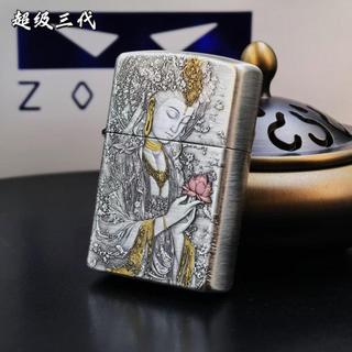 ZORRO佐羅超級三代觀音蓮花佛黃銅錯金銀浮雕煤油打火機送禮