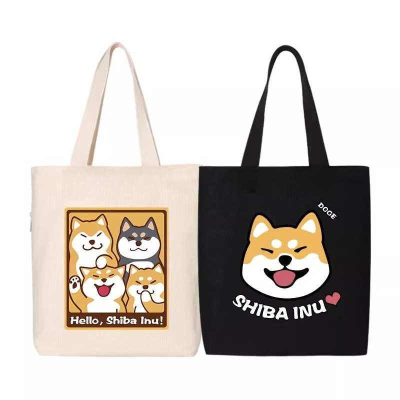 上帝煩人的狗柴犬印花托特包中性單肩包斜挎帆布包卡通學生大容量