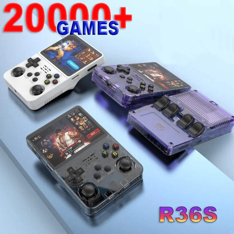 R36S 復古遊戲機 Arkos 系統 3.5 英寸 IPS 屏幕便攜式袖珍播放器 64GB 15000+128G 20