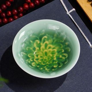 🍀臺灣出貨🍀高品質青瓷浮雕杯單杯主人杯青瓷品茗杯梅蘭竹菊牡丹蓮花杯禮盒精品陶瓷
