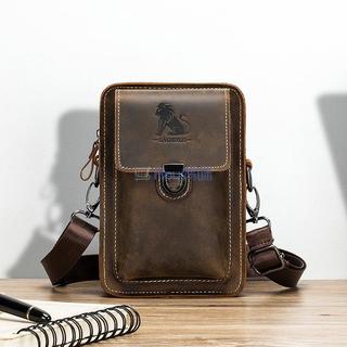 免運🛒全場8折👜STEEL LION瘋馬皮男士穿皮帶手機腰包頭層牛皮多功能單肩斜挎包 男包 包包
