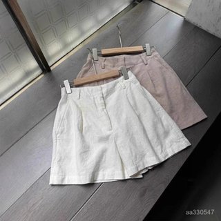 免運 臺灣出貨 棉麻短褲女夏 新款白色高端亞麻短褲女百搭顯高腰闊腿中褲