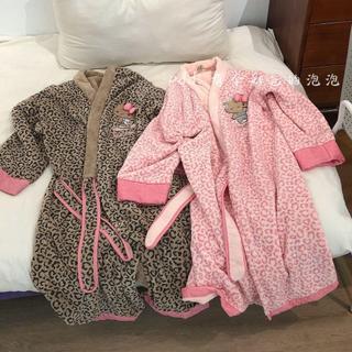 ⭐臻品優選⭐雙利新款豹紋Kitty浴袍女款珊瑚絨加厚吸水不掉毛浴衣浴裙可穿