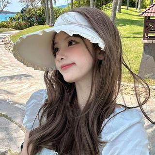 【遮陽夏季防曬涼感】遮陽帽 LALPINA花邊冰絲防曬帽 夏季戶外大帽簷防紫外線空頂帽 女士開車騎車遮陽帽 帽子