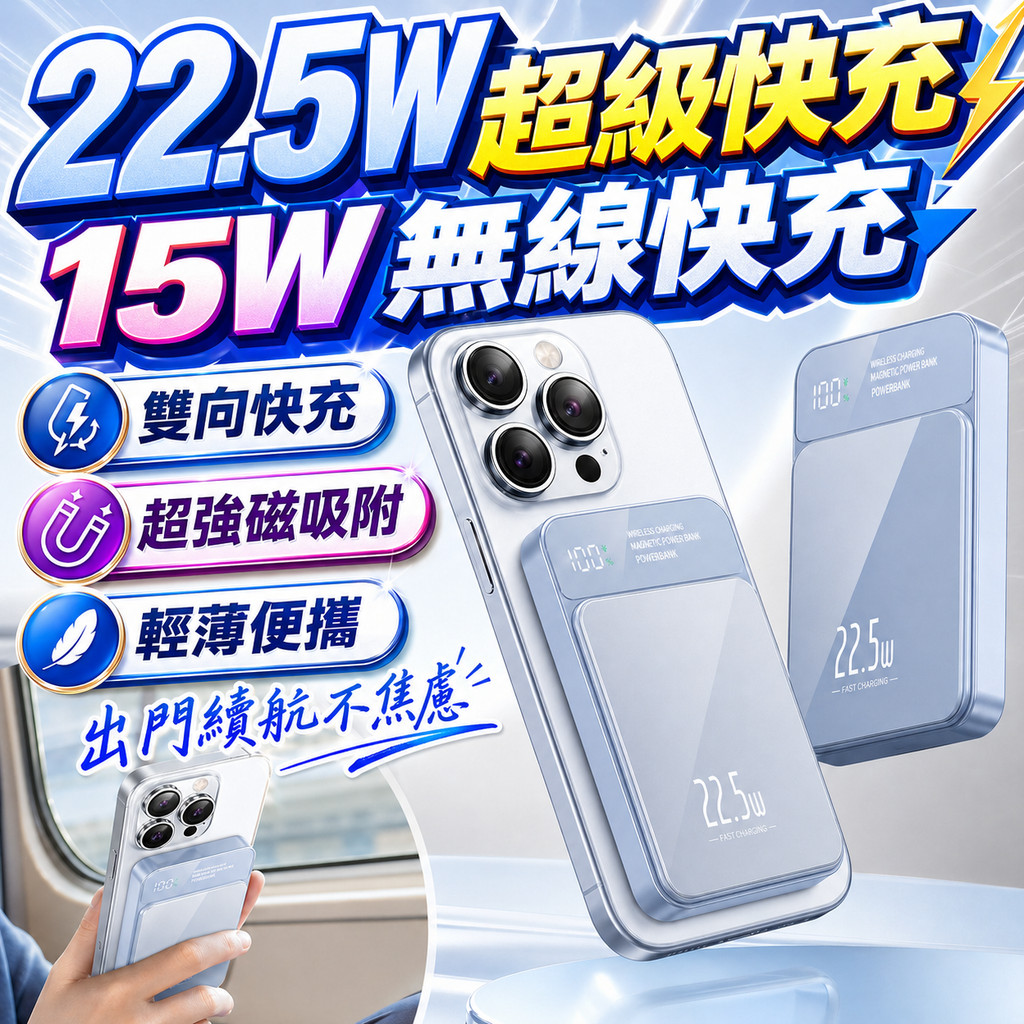 ⚡3C認證可登機 無線磁吸行動電源 迷你行動電源 MagSafe 無線磁吸 22.5W超級快充 戶外行動電源