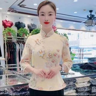 改良旗袍上衣 古風上衣 中國風上衣女 復古上衣 新中式上衣 唐裝改良 夏季改良旗袍上衣七分袖短旗袍中國風修身打底衫女裝