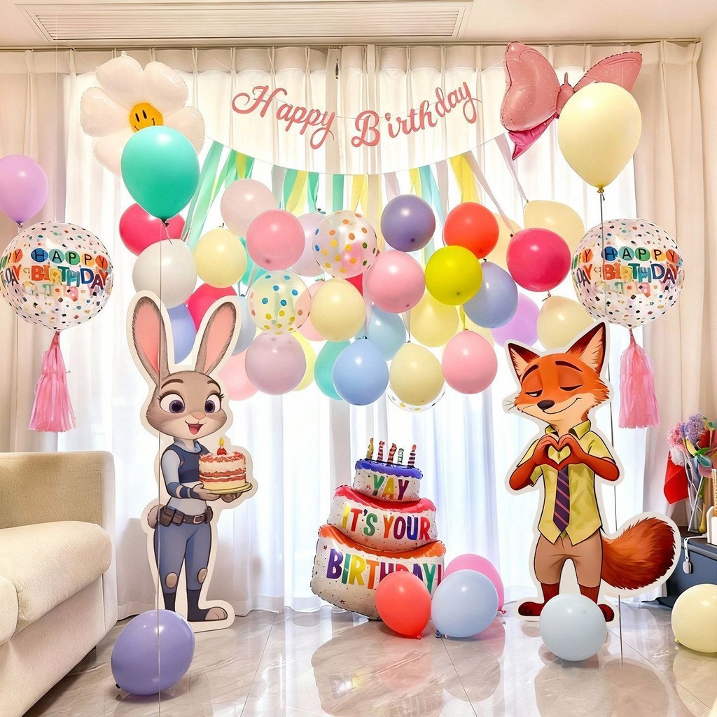 【現貨】瘋狂動物城朱迪與尼克生日主題氣球裝飾KT板套裝兒童男孩女孩派對裝飾#瘋狂動物城朱迪與尼克生日主題氣球裝飾KT板套