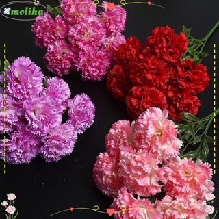MOLIHA 人造康乃馨花束攝影道具絲綢布模擬康乃馨逼真7頭母親節婚禮假花婚禮裝飾