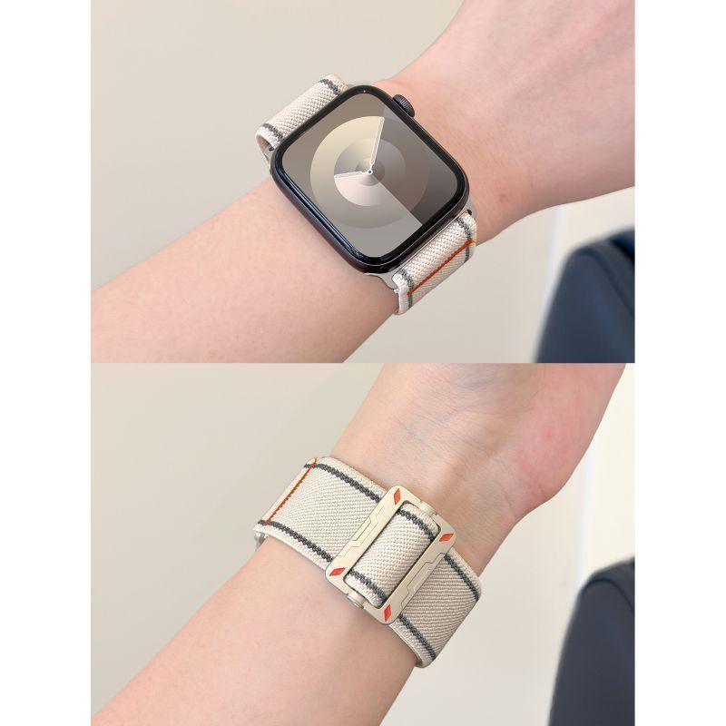 免運💯適用applewatchS11反光工裝機械方扣尼龍錶帶蘋果手錶8ultra編織彈力迴環iWatch9/7/6男女