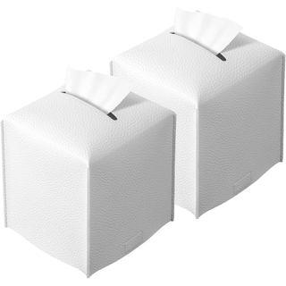 OFF-WHITE REGELETO 2 件裝灰白色紙巾盒蓋,Pu 皮革方形紙巾盒架,帶底帶現代時尚紙巾盒收納盒,適用於