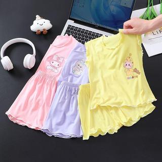 Mimo⭐兒童睡衣莫代爾夏季中大童女童春秋季套裝寶寶短袖短褲家居服