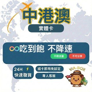 【旅匣現貨】中港澳 SIM 卡｜喫到飽不降速｜單人獨享｜不支援熱點分享｜免翻牆上網｜中國／香港／澳門