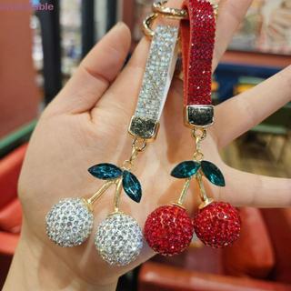 URBANFABLE 全水鑽櫻桃鑰匙扣,韓國 Ins Blingbling 水晶櫻桃吊墜,高階 DIY 精緻水鑽汽車鑰匙