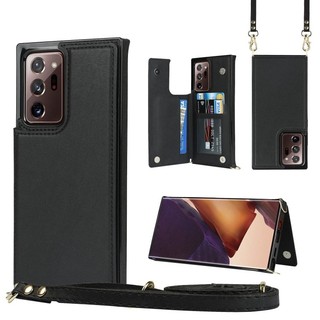 SAMSUNG 適用於三星 Galaxy Note20 超斜挎方形雙扣翻蓋卡包 TPU+PU 手機殼帶卡槽、錢包、照片和