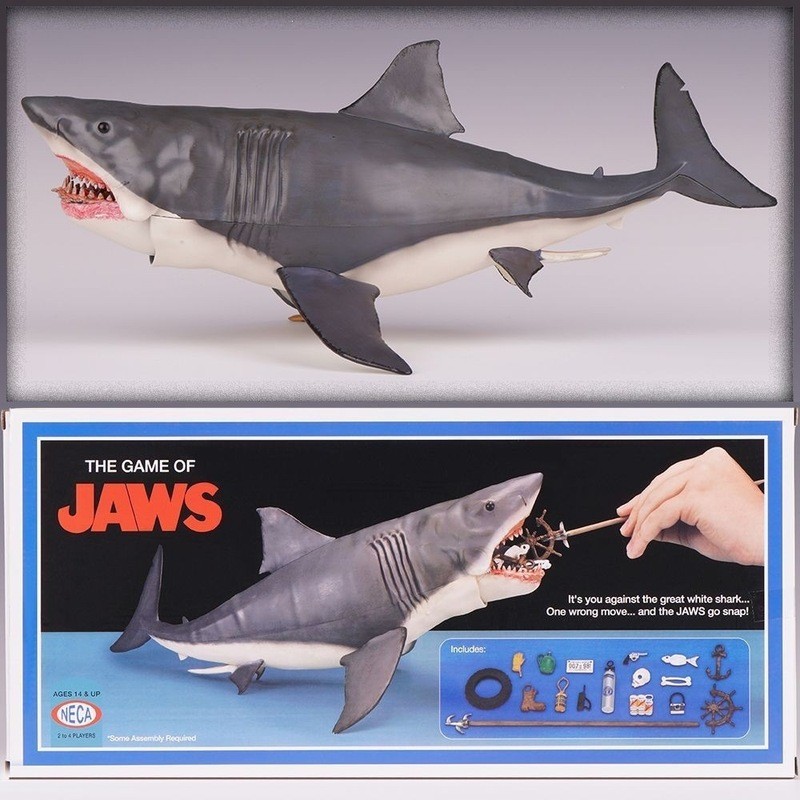 NECA大白鯊 JAWS電影版場景大白鯊多配件 12寸 50週年鯊魚仿真動作模型多配件豪華 大白鯊新品
