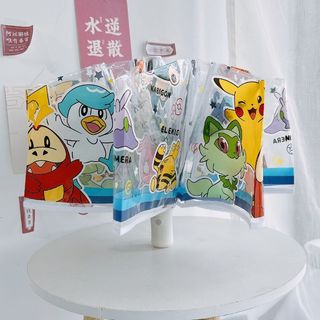 【YALINS】皮卡丘卡通透明雨傘｜全自動三折摺疊｜抗 UV 防曬｜兒童可愛晴雨兩用傘