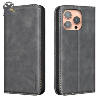 XICCI RFID遮蔽皮革翻蓋適用於IPhone 16ProMax 16 15Pro 15 14 13商務保護卡槽防震