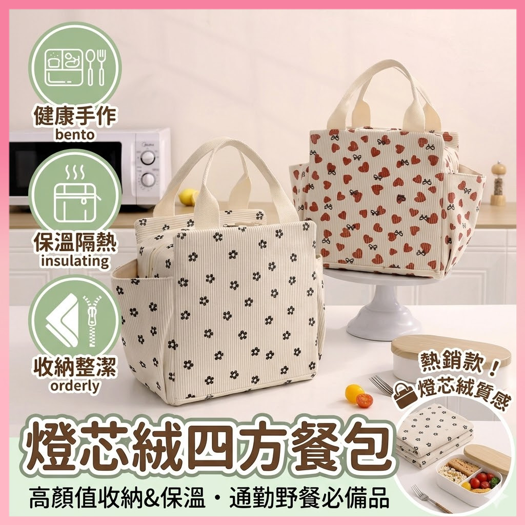 ✨現貨秒發✨ 保溫便當袋 手提袋 國中 便當袋 餐袋 日系碎花保溫便當袋 防潑水內裡 加大容量12L 可手提側袋設計