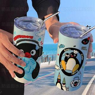 【桃園發貨】Pingu企鵝水杯 吸管杯 保冷杯 可愛網紅高顏值不鏽鋼保溫杯 辦公室吸管杯 隨行水杯 學生水杯 便捷水杯