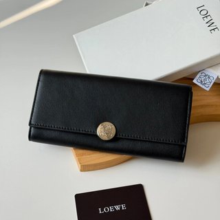 LOEWE羅意威羅意家女士長款錢包錢夾搭扣翻蓋真皮牛皮平紋手拿包錢包女三折零錢包卡包卡夾卡套