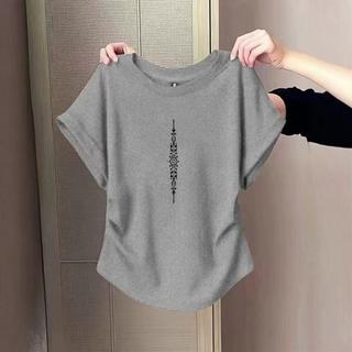 【Sugar】夏季短袖t恤女短袖上衣女夏季短袖顯瘦高級不規則大碼新款設計感收腰短款上衣韓版短袖T恤女大碼女裝