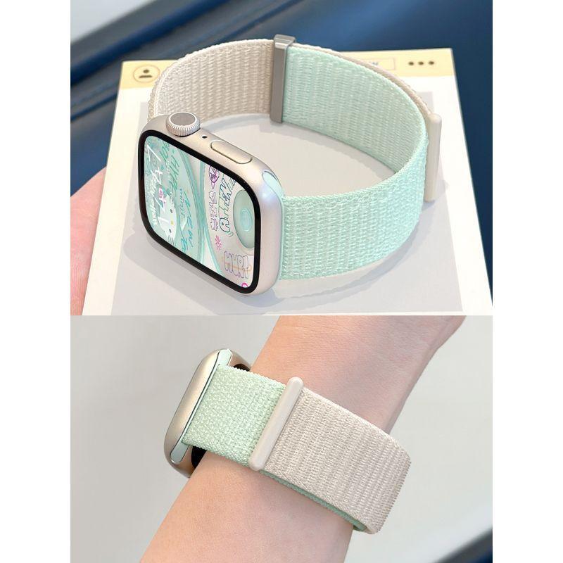 免運💯適用applewatchS11撞色尼龍迴環式錶帶蘋果手錶ultra新款雙節魔術貼iWatchS10/9/8/7/