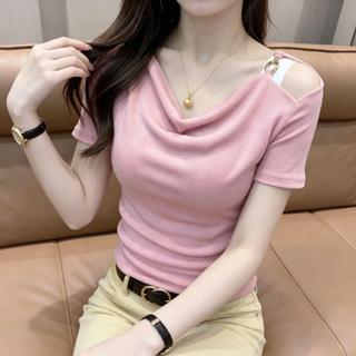 小眾設計感露肩短袖t恤女2026年新款夏季時尚洋氣修身顯瘦上衣ins888