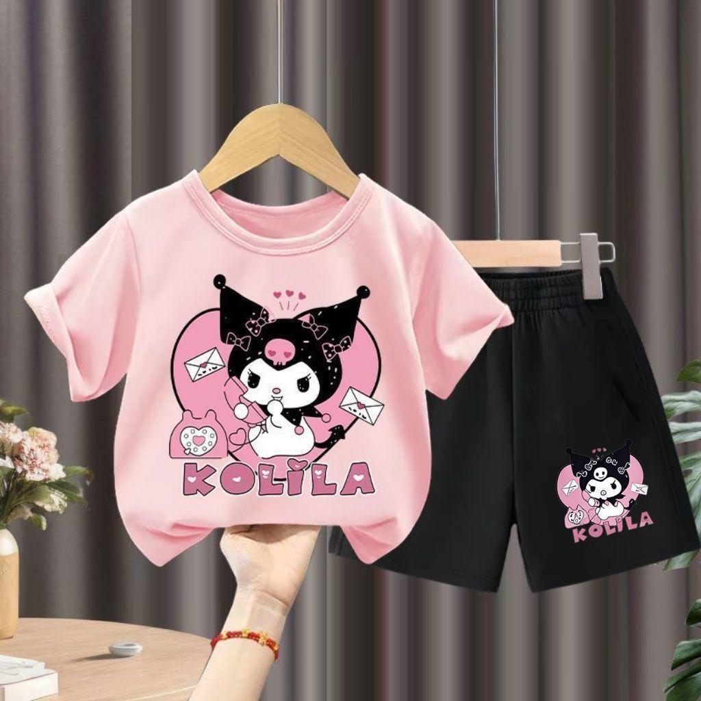 【臺灣出貨🔥】夏季兒童套裝 庫洛米套裝 可愛短袖 洋氣童裝 新款女童T恤 卡通上衣 寶寶潮流套裝 庫洛米短袖 庫洛米短T