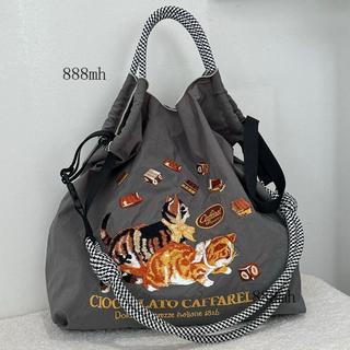 ❤️可開發票❤️日系ball chain刺繡巧克力貓貓環保袋帆布包斜挎購物袋通勤單肩包