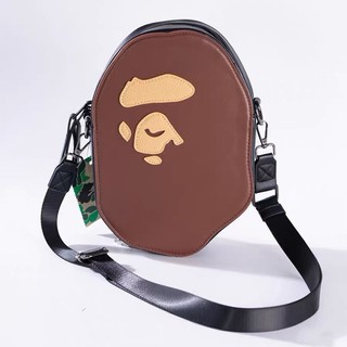 【YTT】BAPE新款潮牌斜挎包 猿人圖案PU皮革 拉鏈設計 個性單肩包 潮流配飾款