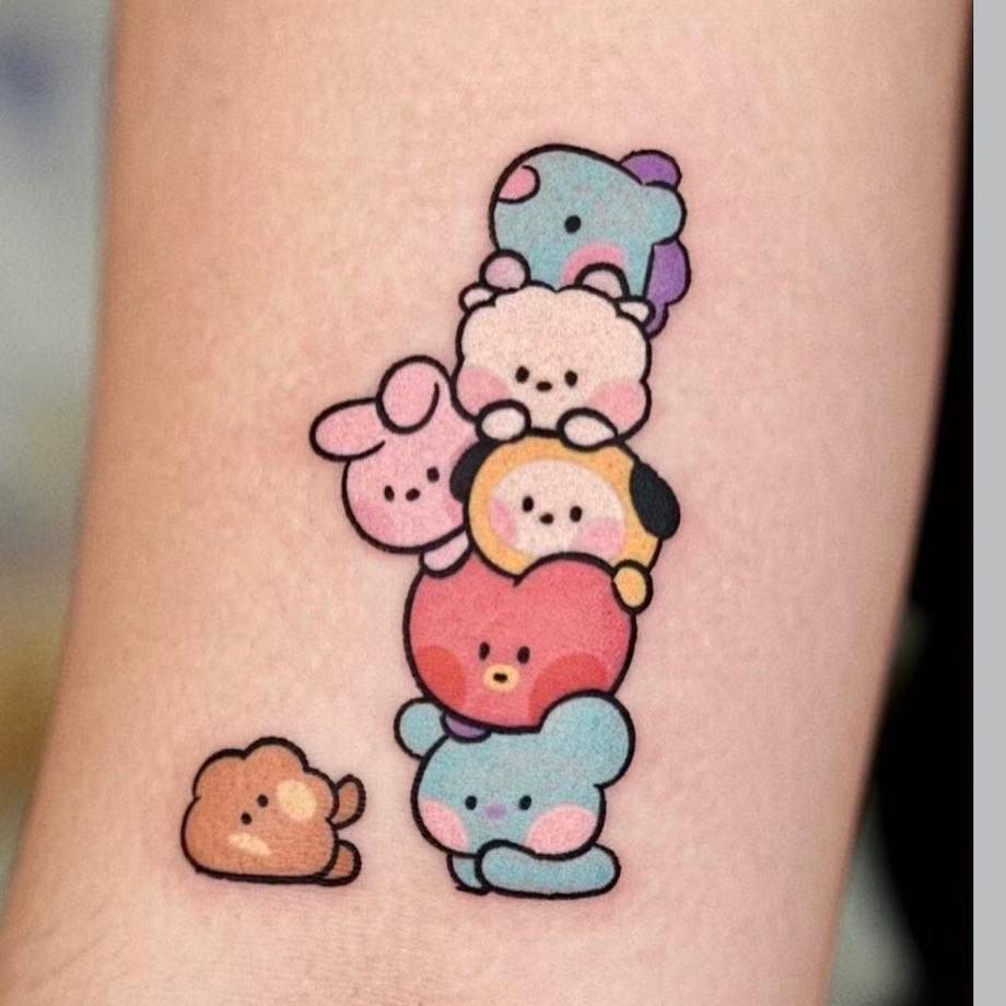 🌸臺灣出貨🌸BTS防彈少年團吉祥物BT21紋身貼紙彩色追星明星演唱會應援無料
