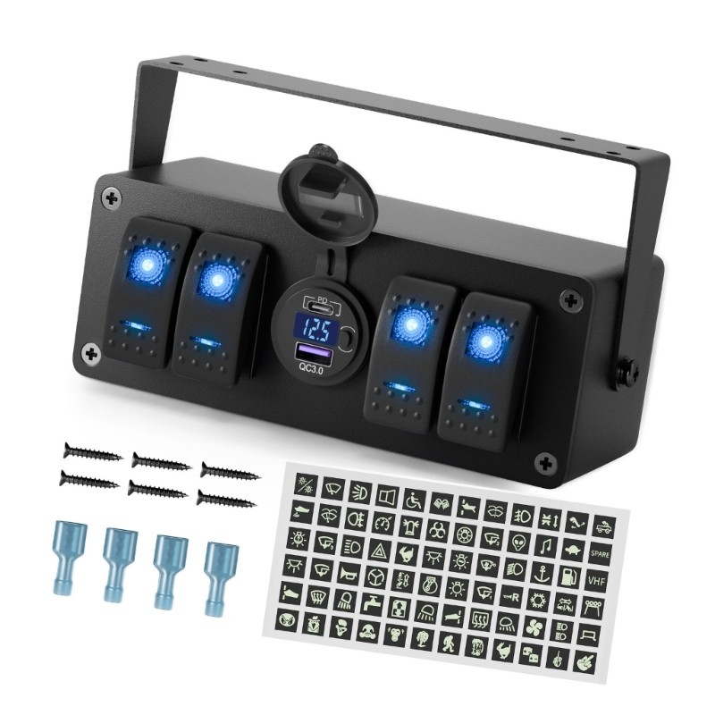 QJ Marine 4 Gang 開關面板 4Gang Rocker 開關盒,防水設計和 USB 充電端口 35MΩ C