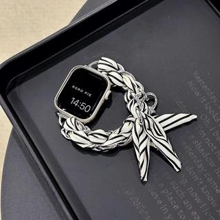 「Uz76」貴婦ins蘋果絲巾金屬鏈條錶帶se高階AppleWatch98765手錶金屬鏈條