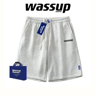 [尖尖精選] WASSUP BEAVER潮牌休閒短褲男女夏季國潮寬鬆休閒情侶運動五分褲