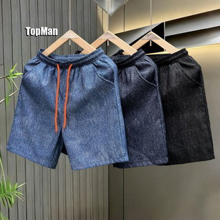 TopMan 男生短褲 速乾水洗做舊感日系簡約薄款沙灘褲 黑色 藍色 休閒 短褲男