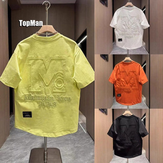 TopMan 男短袖t恤 刺繡M6雙面街頭風休閒短袖 黑白桔紅熒光綠 潮t 男生上衣