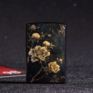 🔥2026新款【台灣出貨】黑金牡丹蓮花打火機 金屬煤油打火機 黑色老式砂輪打火機 創意明火打火機 翻蓋式打火機 送禮