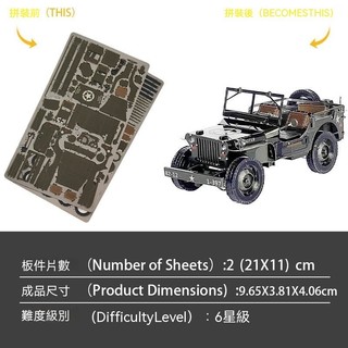 【指尖工坊】【台灣現貨】彩色版☆威利斯吉普車☆金屬DIY拼裝模型☆3D立體拼圖☆生日禮物 解壓