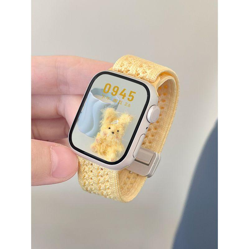 免運💯【針織透氣】適用蘋果手錶S10磁吸回環錶帶iwatchS11新款簡約編織applewatch987柔軟Ultra