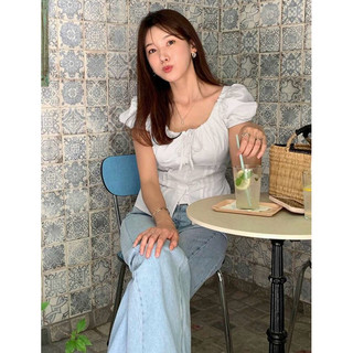 WEILI 🇰🇷韓國女生純棉修身系氣質文藝身短袖襯衫白色