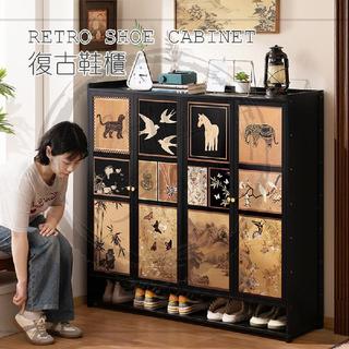 🏡楠竹復古家用門口鞋櫃高款立式入戶櫃一體櫃門外走廊用極窄入戶大容量多層收納櫃