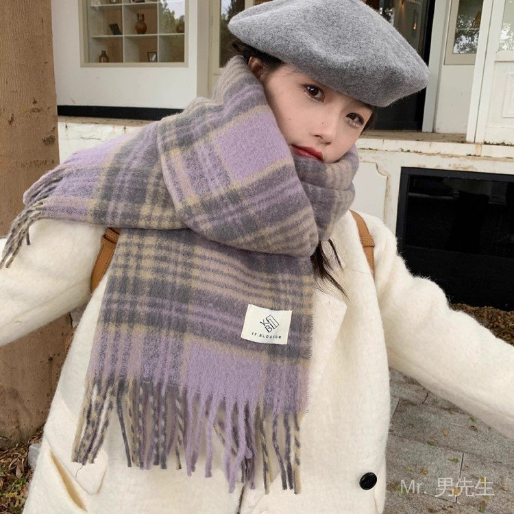 【MR.男先生】臺灣出貨 免運 秋冬圍巾 2025秋冬女款仿羊絨圍巾輕奢品質柔軟保暖格子英倫格披肩加厚圍脖 O3LB