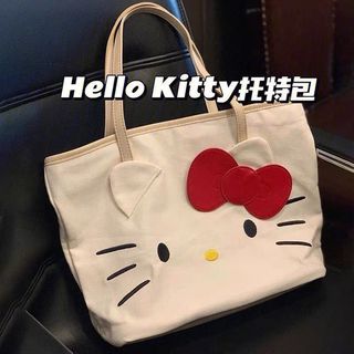 卡通手提包 大容量通勤包 帆布包包女2021新款潮大容量hello kitty貓手提袋卡通單肩托特包單肩包 學生包