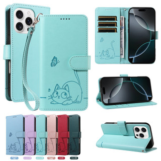壓紋小貓招財翻蓋皮套 適用於 三星 S21 S20 FE Ultra S10 + Plus S10E 帶手繩 保護殼
