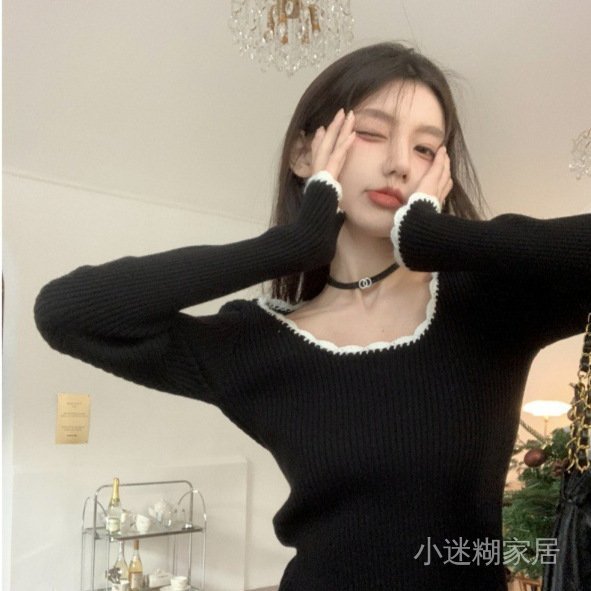 免運 臺灣出貨 針織衫女 韓版大圓領複古氣質修身百搭套頭打底針織衫女內搭上衣isn潮 NFF1