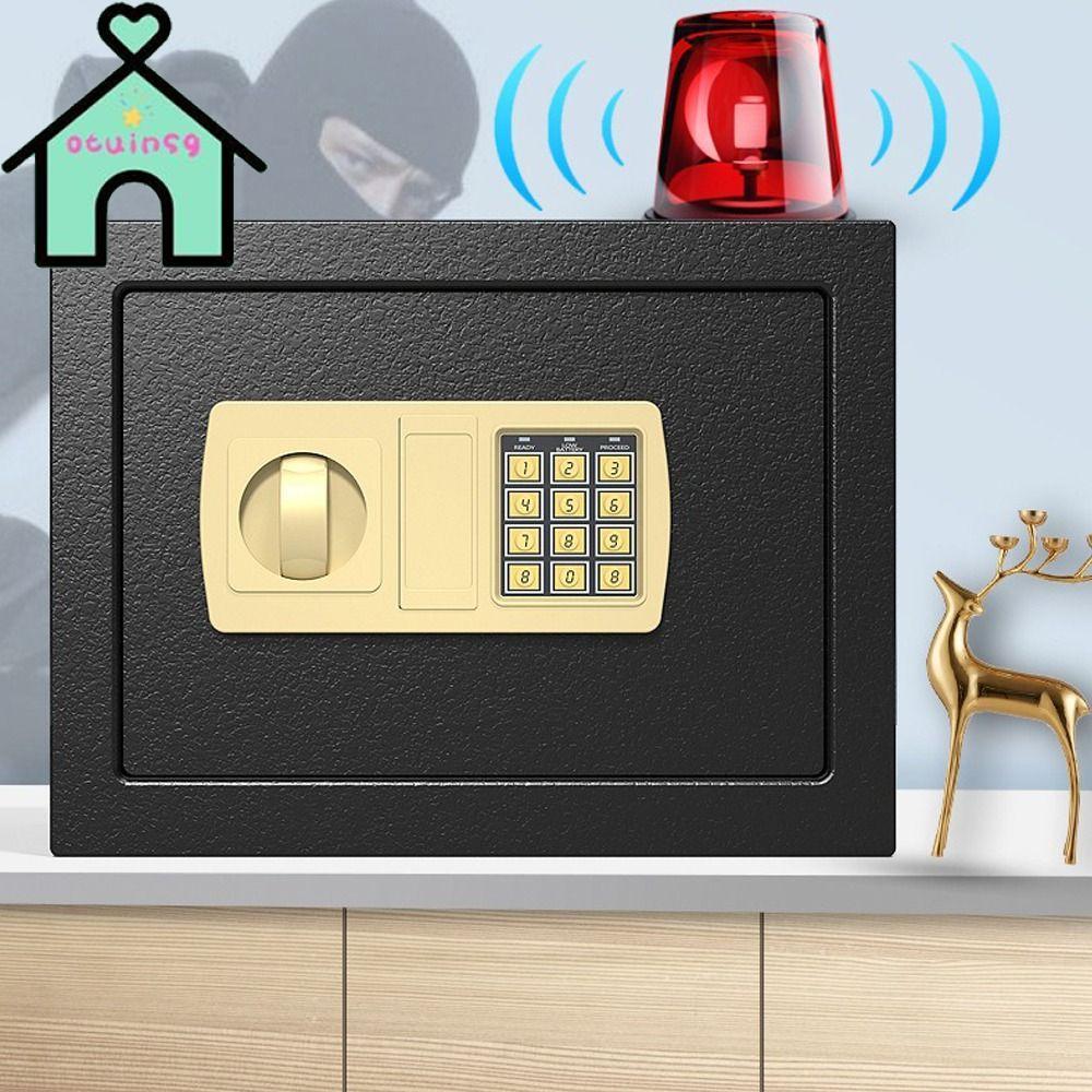 OTUINSG 防火保險箱,密碼鎖金屬保險箱,耐用小型防盜黑金存錢罐文件存儲