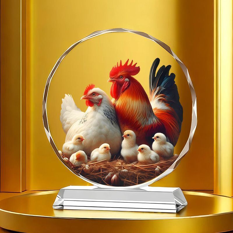 水晶擺件全家福雞和家歡樂大公雞母雞小雞招財居家鎮宅吉祥物擺台